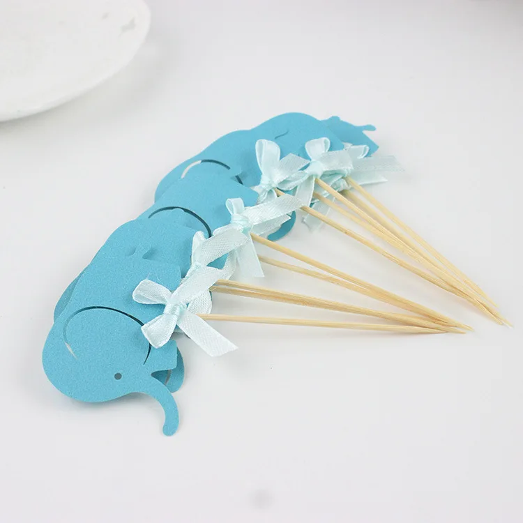 

10pcs/bag Blue&Pink Elephants Cupake Topper Bamboo Sticks Cake Topper Happy Birthday Party Supplies Cake Decoration Kids Favors