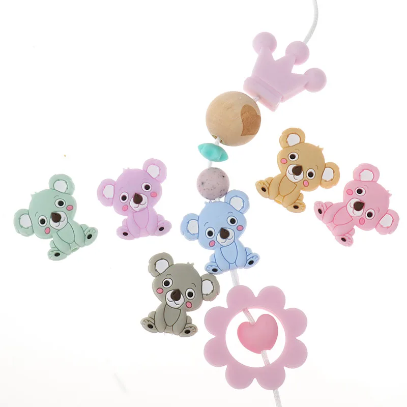 

Fkisbox 15pcs Silicon Baby Chew Beads Koala Animal Baby Teether Silicone Teething Necklace Beads Dentistry Nursery Toy Bpa Free