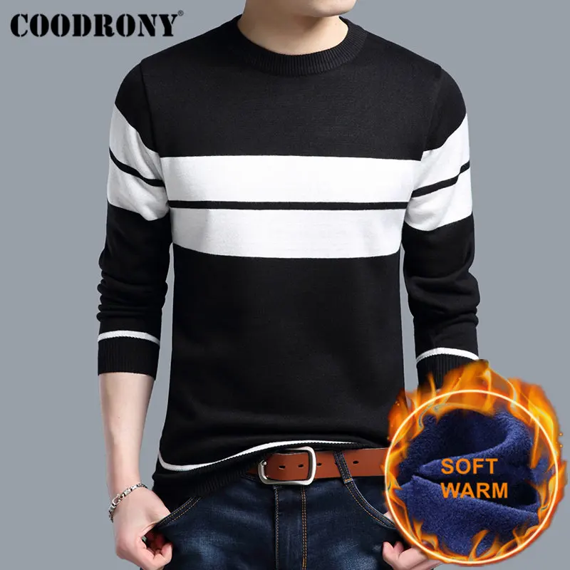 COODRONY سميكة الدافئة القطن بطانة س الرقبة سحب أوم عيد الميلاد سترة الرجال الشتاء الصوف رجل البلوزات 2019 بلوزة كاجوال الرجال H018