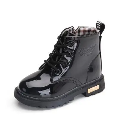 Зимние детские ботинки из искусственной кожи; водонепроницаемые ботинки martin; обувь для детей; зимние ботинки; брендовые резиновые ботинки для мальчиков и девочек; модные кроссовки - Цвет: Black