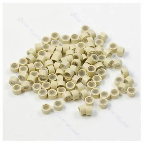 

Lot of 100 pcs Silicone Micro Ring Feather Hair Extensions Crimp Beads Beige