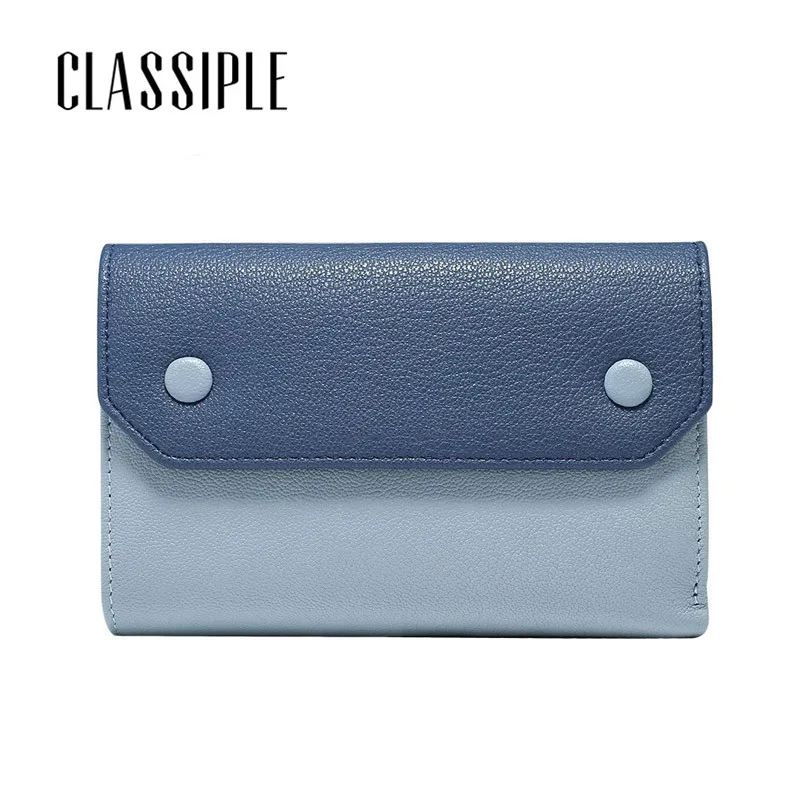 

Small Wallets Women 2018 New Arrival Genuine Leather Patchwork Blue Card Holder Coin Pocket Lady Wallet Fashion Purse Sheepskin