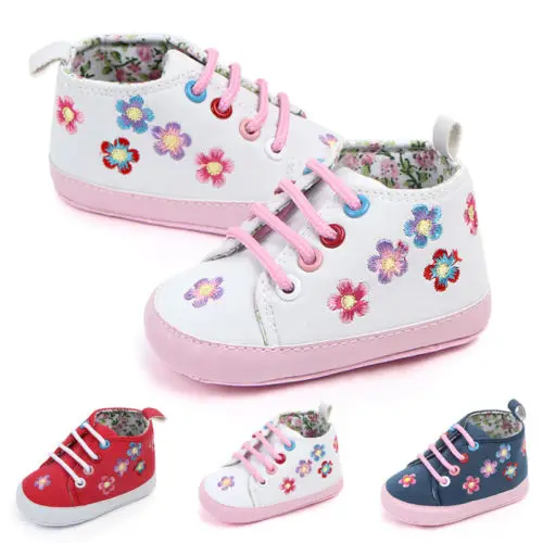 

Pudcoco Floral Baby Girls Shoes Toddler Sneaker Lace Up Newborn Shoe Floral Anti-slip Prewalker Crib Shoes