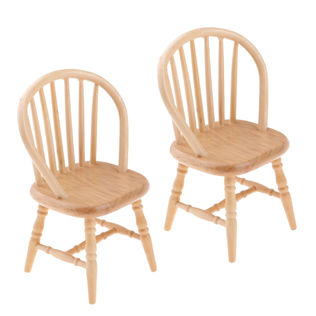MagiDeal 2Pcs 12th Dollhouse Miniature Wooden Dining Chair with Slatted Back