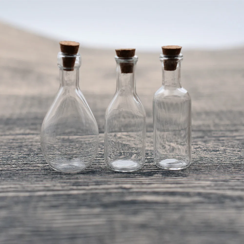 

5pieces bowling bottle wine wishing glass bottle with cork vial pendant handmade jewelry findings