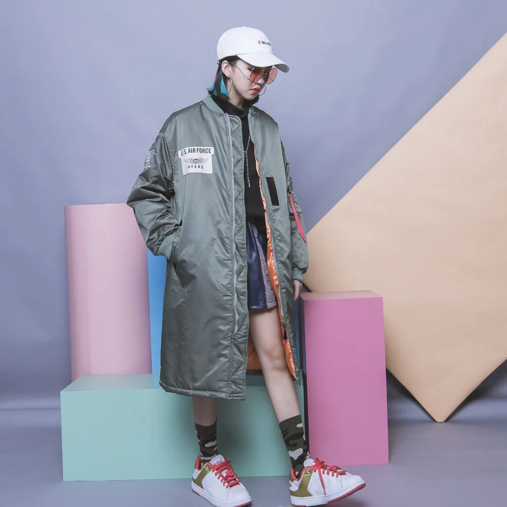 Fashion street HARAJUKU vintage applique letter badge pocket zipper plus size bf long sleeve wadded Down