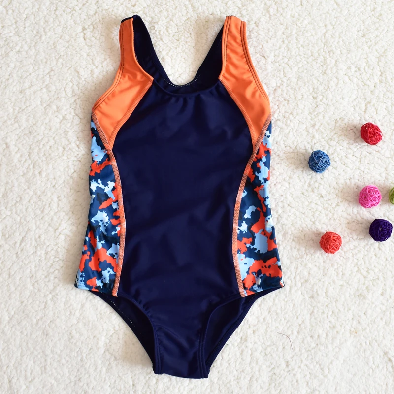 Детский купальный костюм цельная купальная Одежда для девочек контрастный Боди Лоскутная детская одежда для пляжа Спортивный Купальный костюм купальный костюм