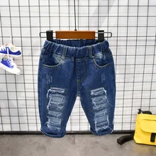 Розничная, детские летние короткие джинсы для мальчиков Новые повседневные рваные джинсовые шорты для мальчиков от 2 до 7 лет