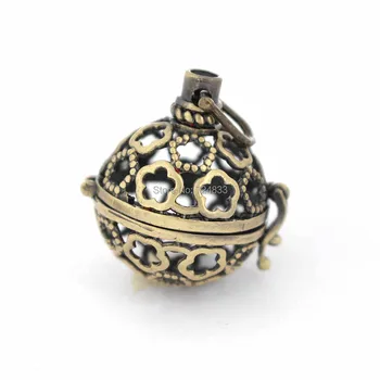

30x24mm Vintage Filigree Flower Hollow Cage Locket Pendants For Round Ball DIY Essential Oil Diffuser Perfume Chime Making