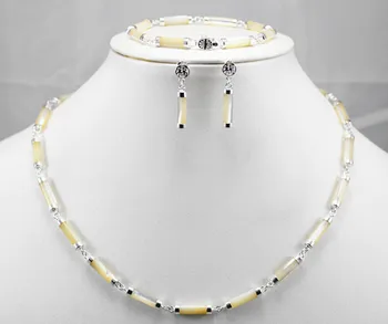 

Free Shipping White Sea Shell Pearl 925 Sterling Silver Earring Bracelet Necklace Set +box