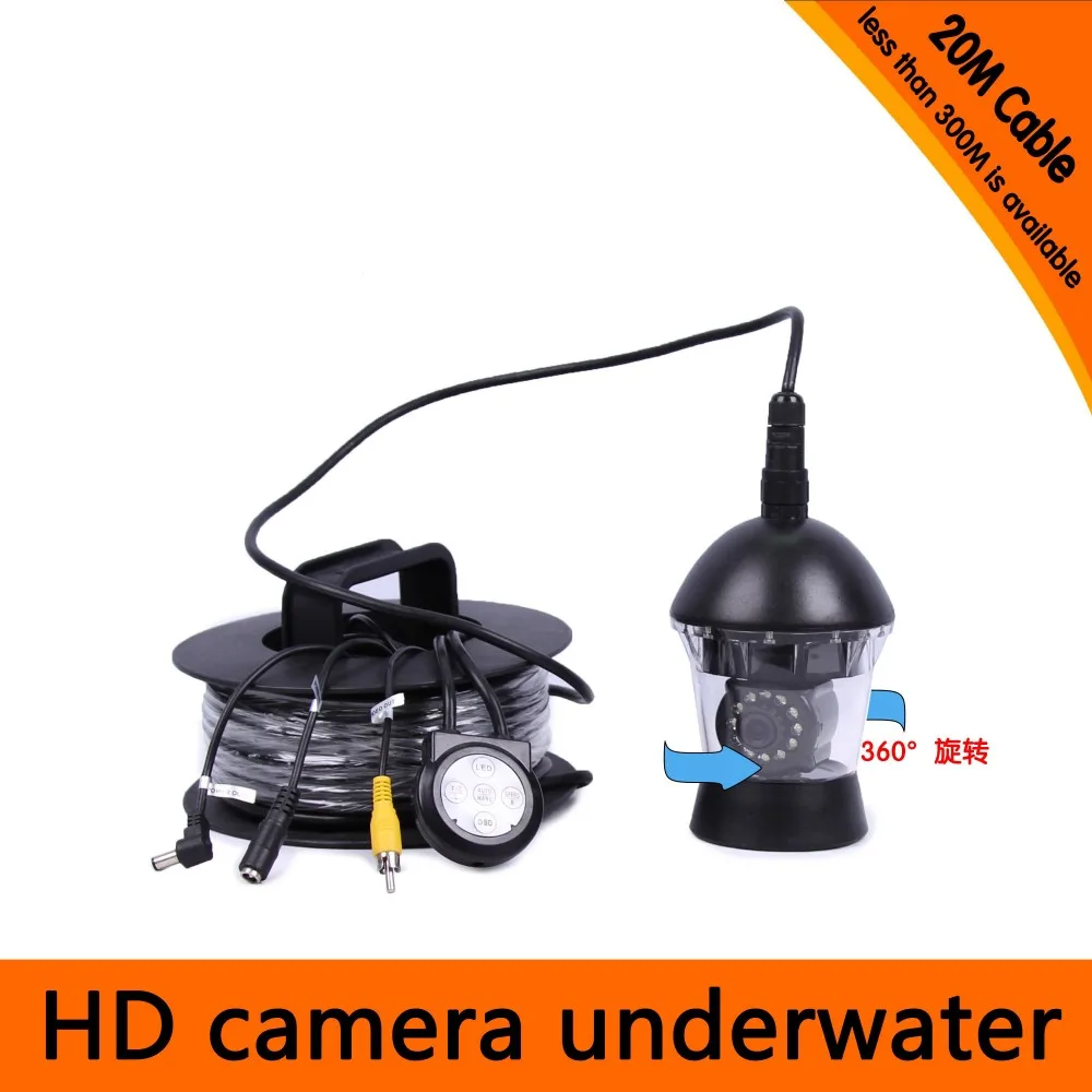 20Meters Depth 360 Degree Rotative Underwater Camera with 18pcs of White or IR LED for Fish