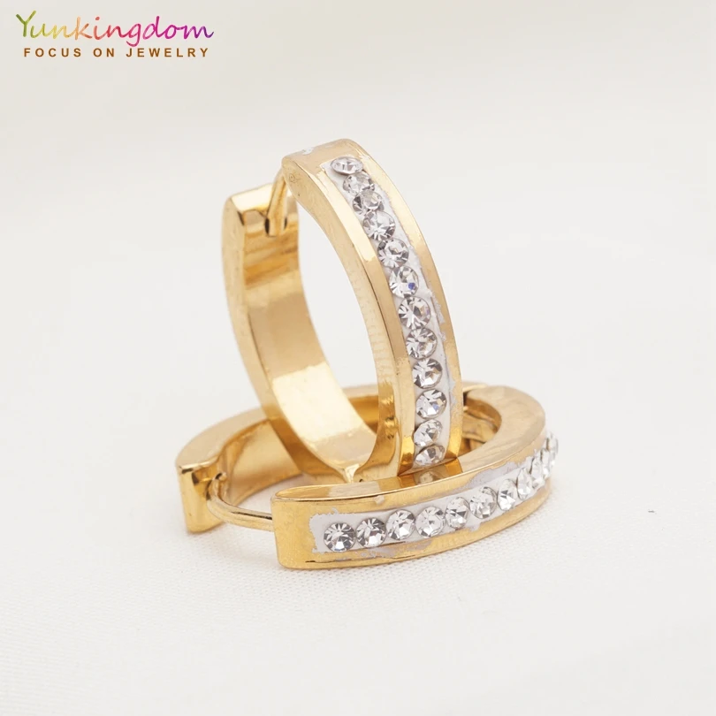 Yunkingdomm top quality jewelry rhinestone crystal circle earrings stainless steel hoop earrings for women wholesale UE0353