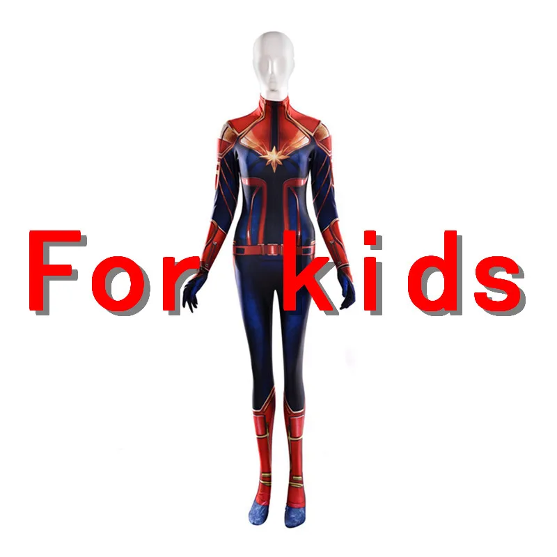 For kids Карнавальный костюм капитана Марвел для взрослых и детей, костюм супергероя «зентай», костюм для Хэллоуина для женщин - Цвет: For kids