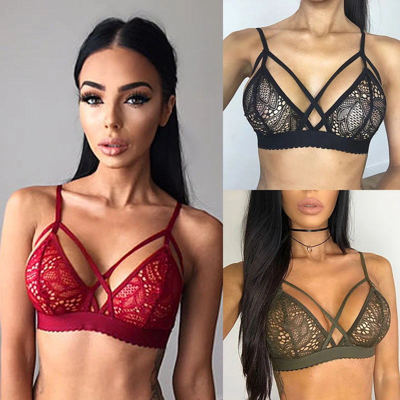 

2019 NEW Lace Bra Women Soft Mesh Sexy Bra Lingerie Triangle Hallow Out Unpadded Bra Cross S-XL