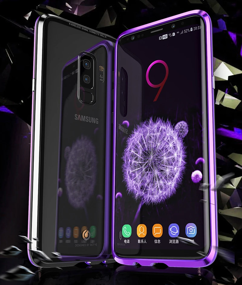 Чехол-книжка с магнитной адсорбцией для samsung Galaxy S9 Plus S9+ задняя крышка из закаленного стекла Роскошный Металлический Чехол-бампер для samsung S9