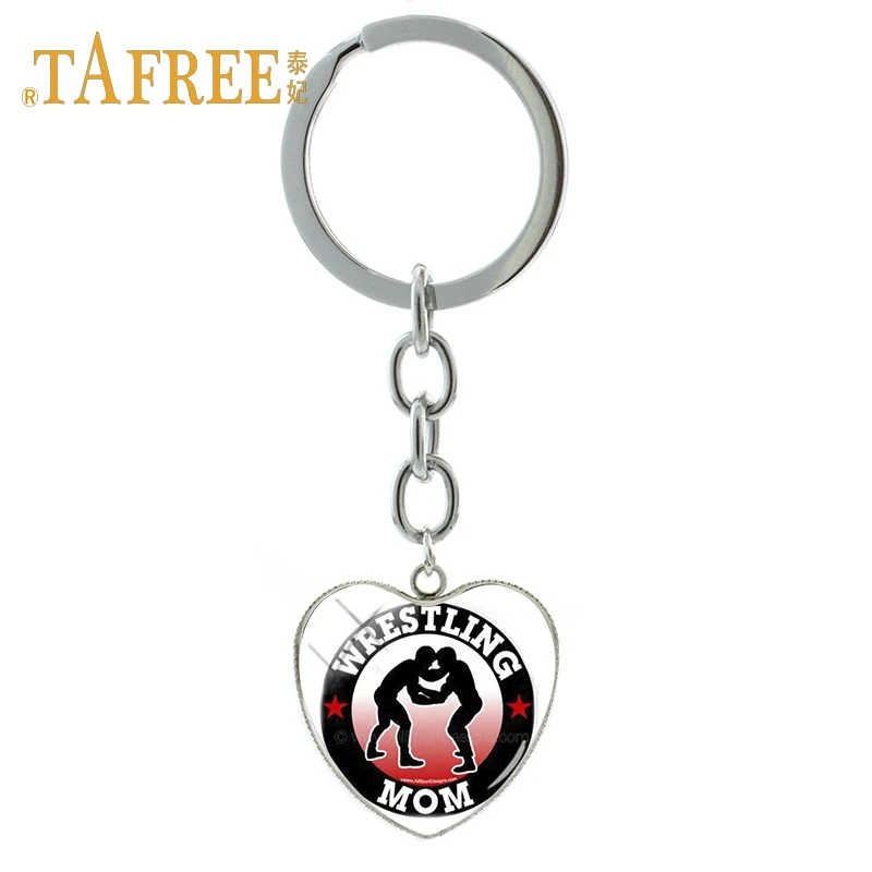 

TAFREE Exquisite Love Wrestling art picture Heart Pendant Keychains handmade glass dome for women key chain ring jewelry WR10