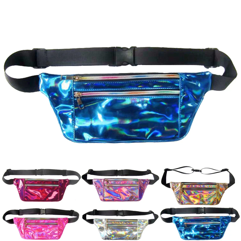 

Hengreda Laser Holographic Fanny Pack Slim Shiny Neon Waist Bag PU Waterproof Bum Bag Travel Hip Bags for Womens Girls