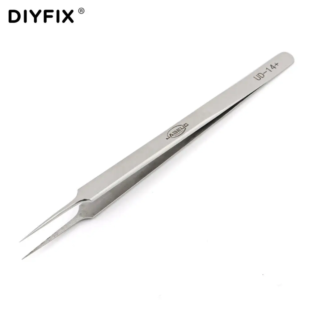 DIYFIX прецизионные электронные пинцеты антистатические зажимы прямые наконечники из нержавеющей стали щипцы для ремонта телефона DIY набор ручных инструментов - Тип головки пинцета: UD-14W