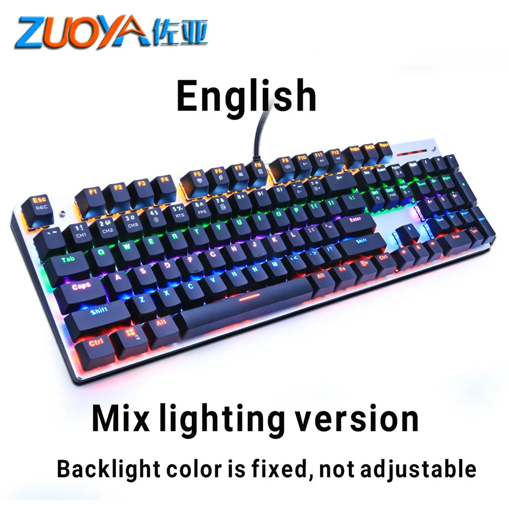 Игровая механическая клавиатура ZUOYA, синий переключатель, RGB/Mix, подсветка, клавиатуры, USB, проводная, русская/США, для геймера, ПК - Цвет: 104black Mix lightUS
