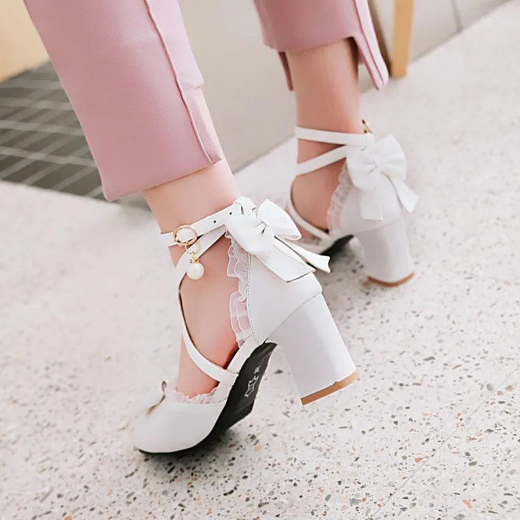 Милая обувь в японском стиле Лолиты; Винтажная обувь на толстом каблуке с перекрестными ремешками; обувь Kawaii; женская обувь для костюмированной вечеринки принцессы лоли