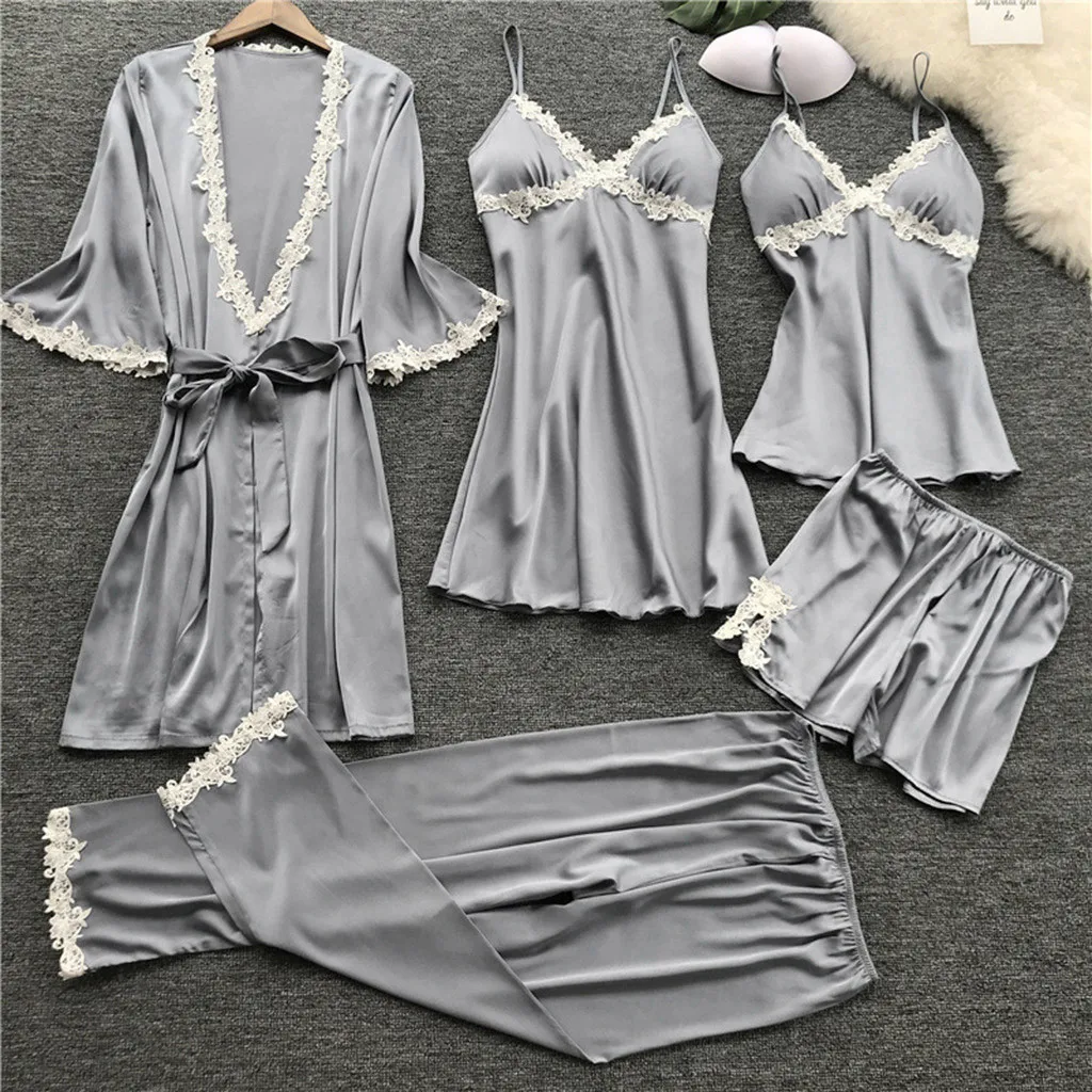 5PCs Women Pajamas Sets Sexy Lace Lingerie Nightwear Underwear Fashion Babydoll Sleepwear Pajamas Suit pijama mujer пижама#15