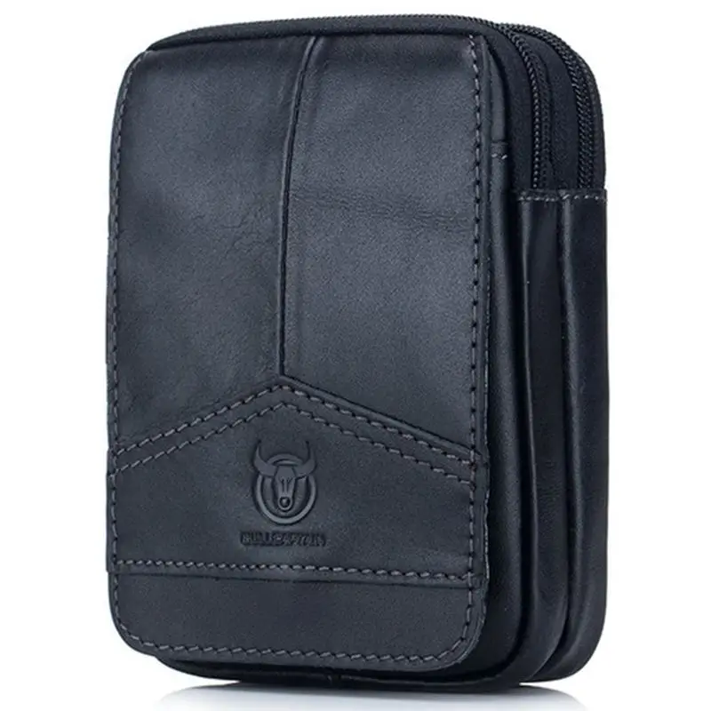 

BULLCAPTAIN Men Waist Packs Genuine Leather Vintage Travel Cell Phone Bag Waist Bag Small Fanny Pack Belt Bag Black