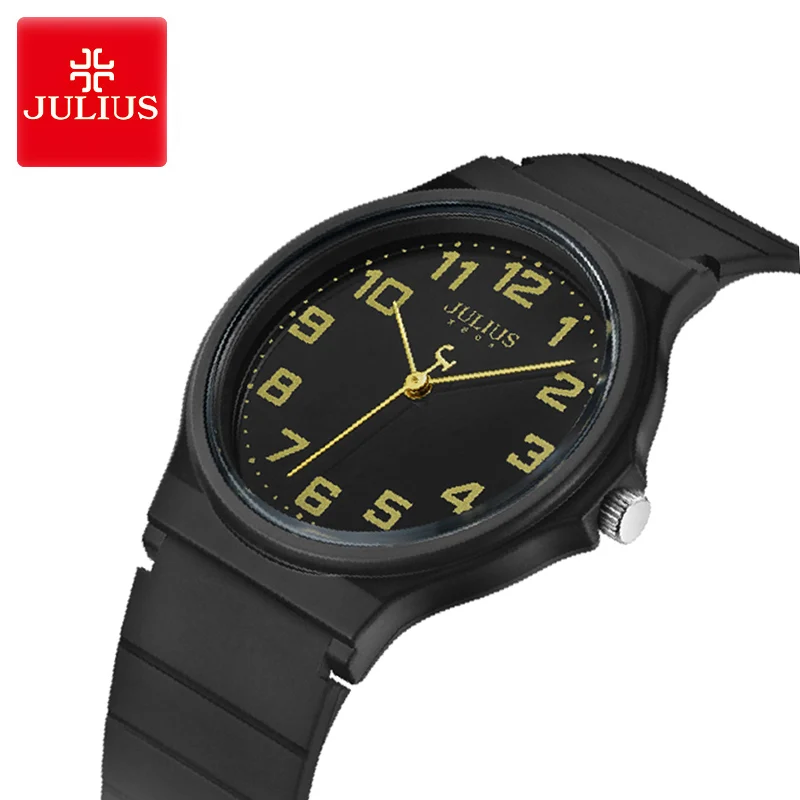 TOP  Julius Classic Black White Silicone Women Watches ladies Big Dial Watch Waterproof Quartz Couple Sp