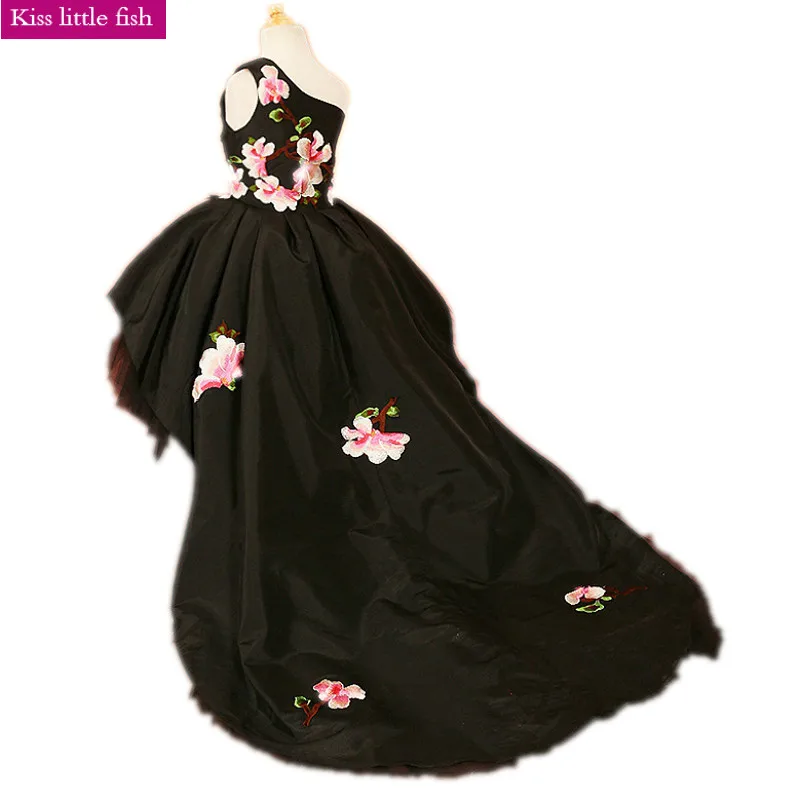 

Real photo Free shipping High quality Latest original design Black Pageant dresses for little girls Kids prom dresses