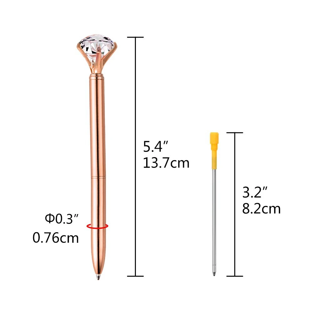 12 шт. большие алмазные хрустальные шариковые ручки и 12 стержни для ручки, черные чернила (розовое золото)