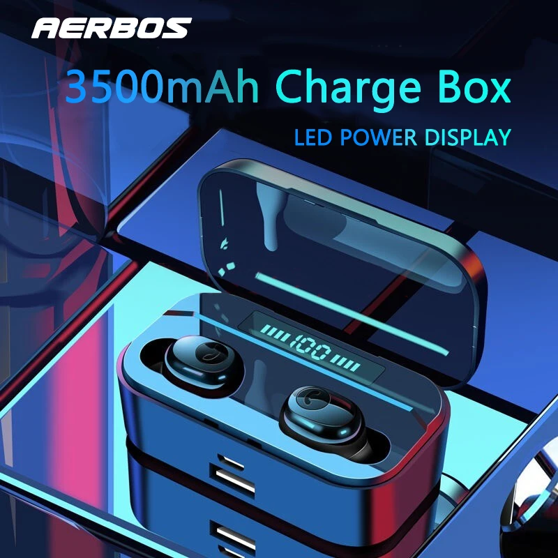 AERBOS Светодиодный дисплей питания наушники Bluetooth V5.0 беспроводные наушники стерео спортивные наушники гарнитура с 3500 мАч Мощность для iPhone