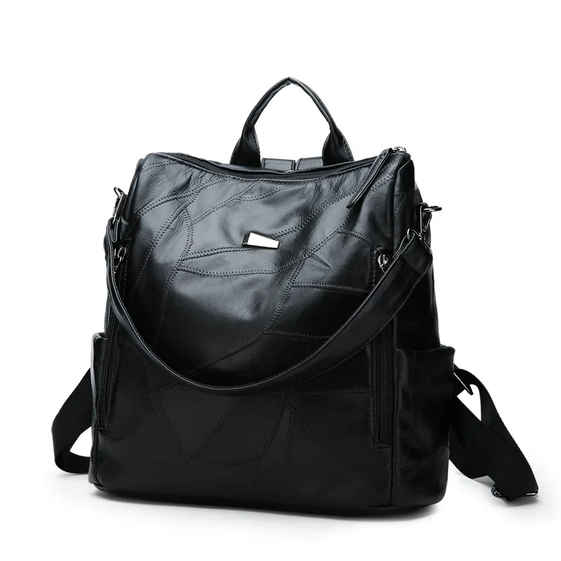 

Genuine Leather Female Backpack Fashion Sheepskin Backpack Black Wild Solid Color School Bags Leisure Small Backpack For Women