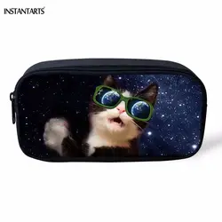 INSTANTARTS смешные очки Вселенная/Space Cat/котенок печати пенал Повседневное большой студенты животных Карандаш Чехол косметический чехол