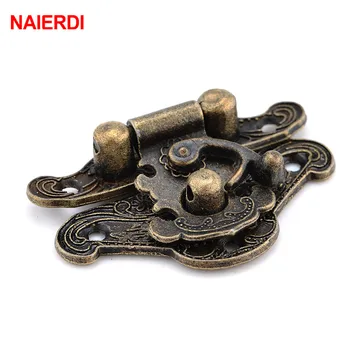 NAIERDI 1pc Antique Bronze Hasp Latch Jewelry Wooden Box Lock Mini Cabinet Buckle Case Locks Decorative Handle 3 size in stock antique box buckle suitcase lock hasp antique wooden trunk metal buckle