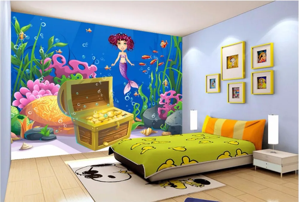 

Custom photo 3d wallpaper room mural Cartoon underwater world mermaid decoration painting 3d wall murals wallpaper for walls 3 d