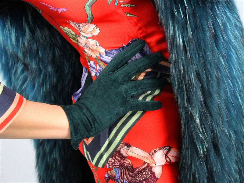 Женские замшевые перчатки 70 см Экстра длинные матовые шлифовальные замшевые имитация кожи темно-зеленый JPSL70
