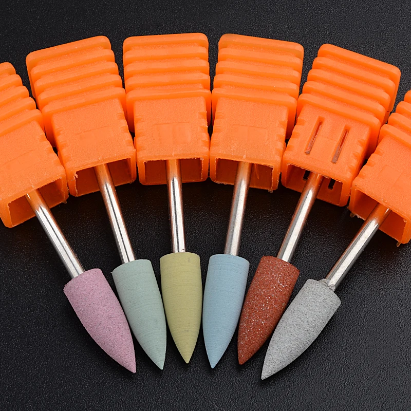 6 типов 10*24 мм Резиновые кремниевые художественные Буры для ногтей, резиновые буфеты с большой головкой для шлифовки ногтей для маникюра, педикюра, инструменты для кутикулы