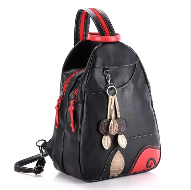 SAJOSE Новая Мода Листья студенческий стиль Женская сумка через плечо многофункциональный USB ДЕВУШКИ Кожаный Рюкзак Школьная Сумка женские рюкзаки - Цвет: Black