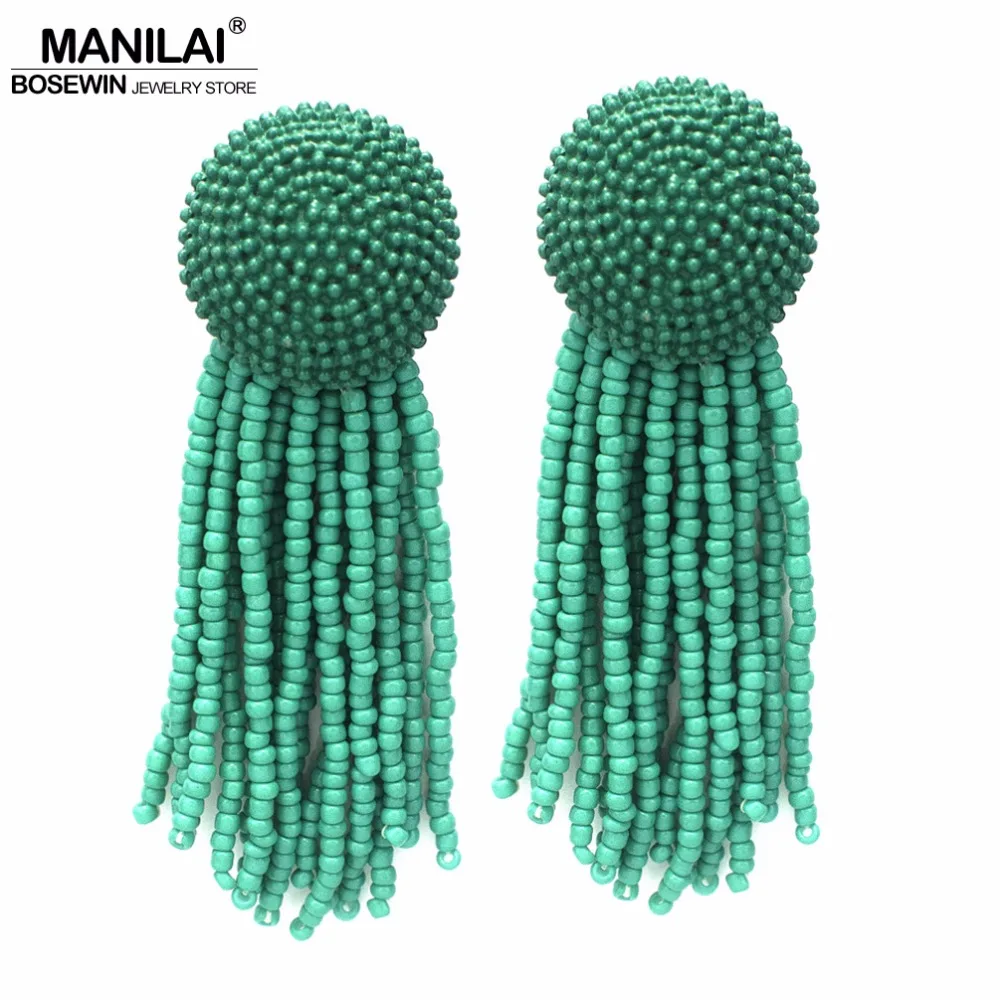 

MANILAI Bohemian Resin Beaded Tassel Long Earrings For Women Fashion Handmade Beads Dangle Statement Earrings Ethnic Jewelry