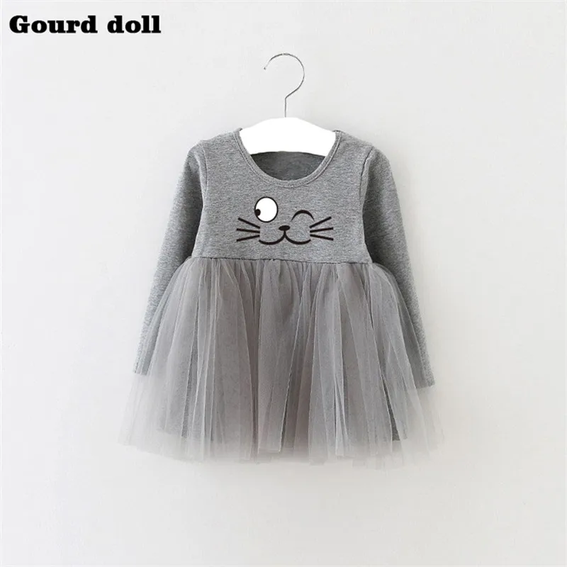 4-24 м Платье для маленьких девочек характер праздничное платье для малышей для маленьких девочек со дня рождения крещения одежда 3 вида цветов двойной торжественные платья - Цвет: gray cat