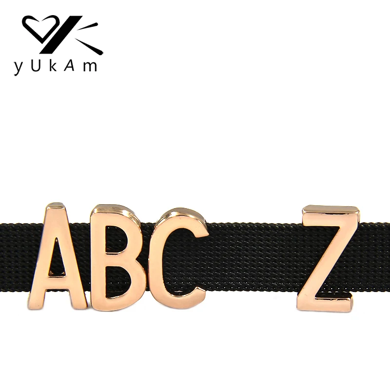 

YUKAM Slider Keys Rose Gold Alphabet A-Z 26 Letters Slide Charms Keeper for Mesh Keeper Bracelets DIY Jewelry Accessories Making