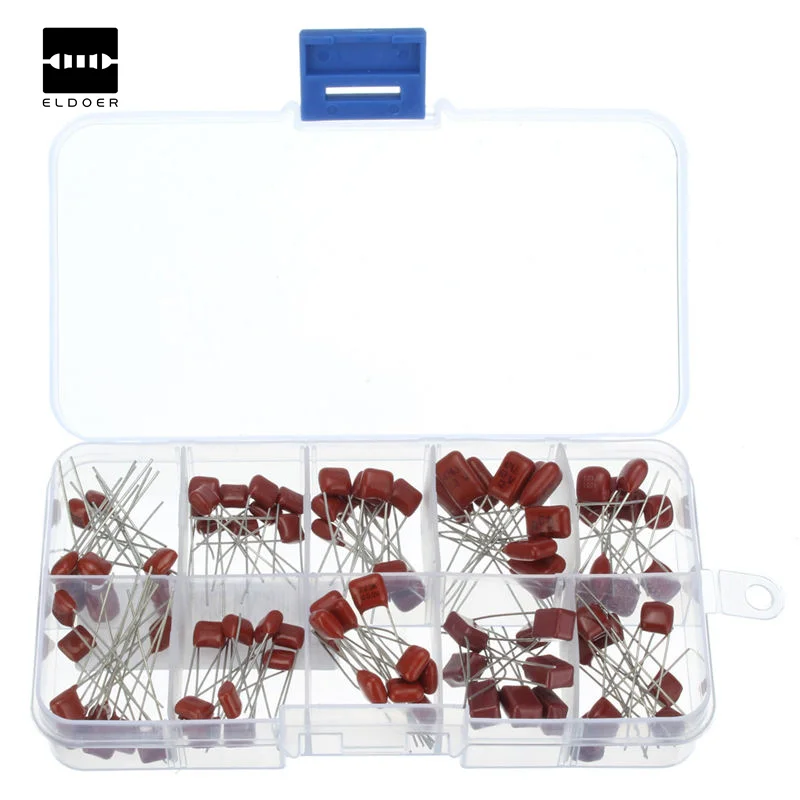 

100 pcs Metallized Polyester Film Capacitors Assortment Kit, 10nF ~ 470nF High precision and stability New Film Capacitor