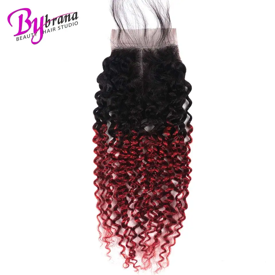 Bybrana 1BBurgundy Malaysia Kinky Curly Wave Bundles With Closure Non-remy Hair Bundles With Closure 100% Human Hair (13)