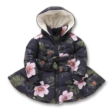  font b Winter b font Girls Hooded font b Coat b font Printed Flowers Zipper