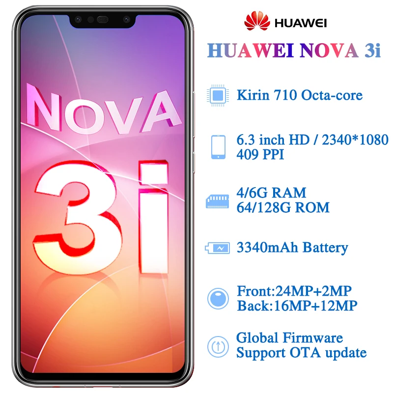 Huawei Nova 3i мобильный телефон с 6 3 дюймовым дисплеем восьмиядерным процессором Kirin 710