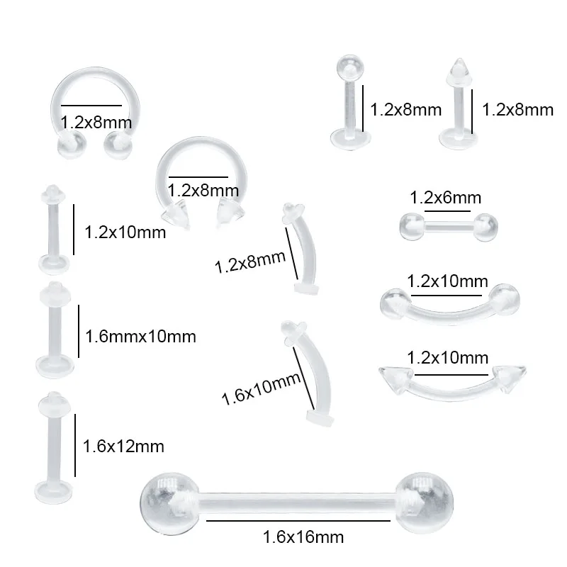 5Pieces Fashion Invisible Nose Rings Lip Labret Piercing Barbell Tongue Ring Belly Ring Eyebrow Tragus Clear White Anti-allergic2