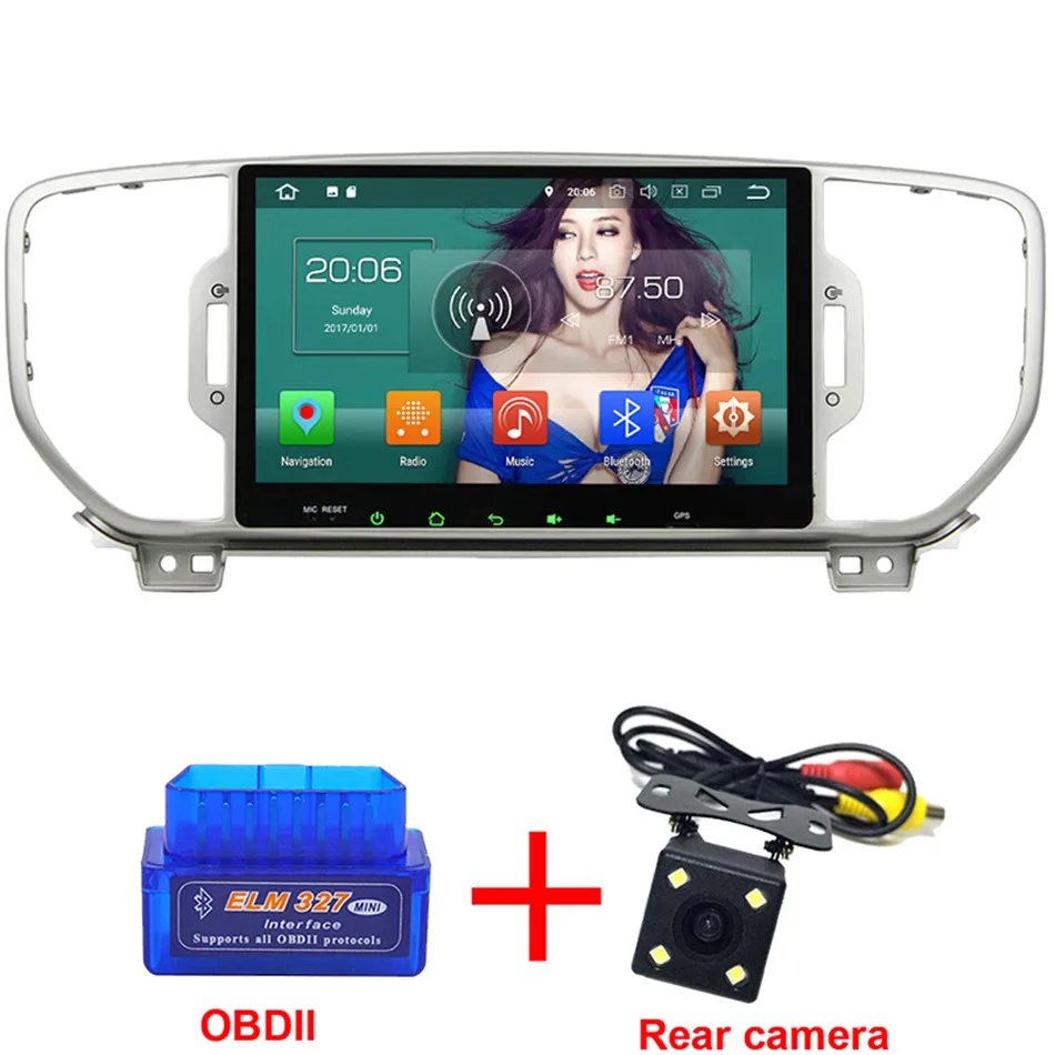 Radio x OBD x Camera KLYDE " ips 4 г Octa Core Android 8,0 4 ГБ Оперативная память 32 ГБ Встроенная память DVD мультимедиа плеер радио gps навигации для Kia Sportage - Цвет: Radio x OBD x Camera