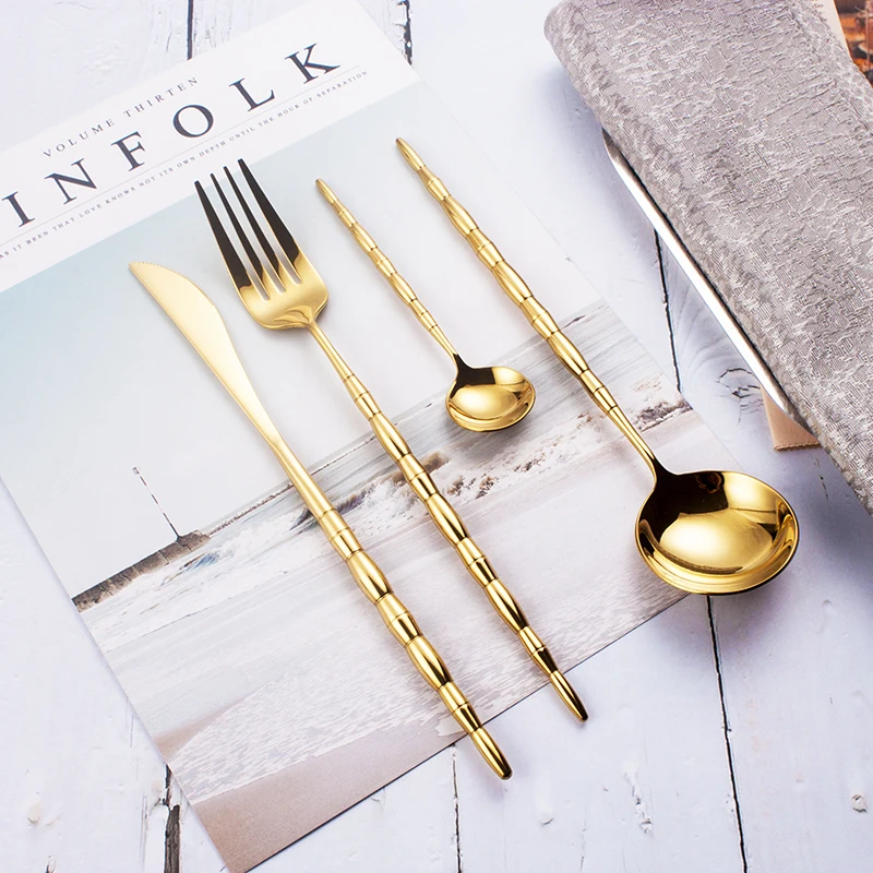 STRUST 4pc set 18/8 stainless steel European luxury flatware set gold
