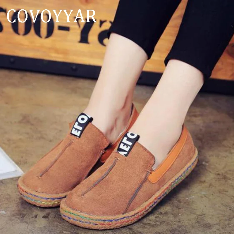 

COVOYYAR 2019 Big Round Toe Women Shoes Spring Autumn Vintage Flats Woman Sewing Shoes Lady Loafers Slip On Sizes 35-42 WFS671