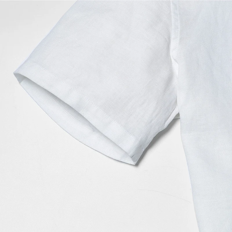 Мужская рубашка с короткими рукавами SIMWOOD, белая однотонная приталенная рубашка без воротника из льна, новая модель CS1534 большого размера на лето