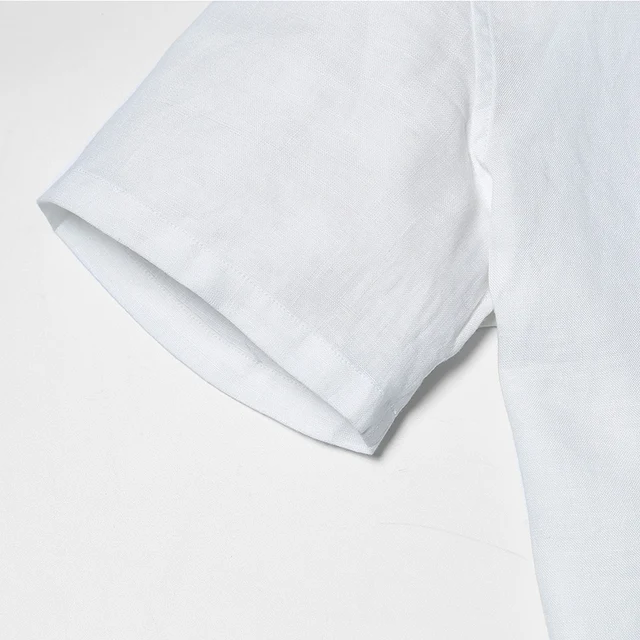 Simwood 2018 New Arrival Summer Short-sleeved Shirts Men 100% Linen White Solid Color Slim Fit Plus Size Collarless Tops CS1534
